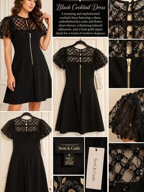 NWT Seni & Cade Black Lace Yoke Cocktail Dress